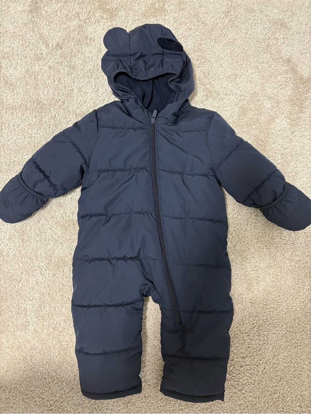 Toddler Navy Puffer One-Piece Snowsuit with Hood 12-18 months